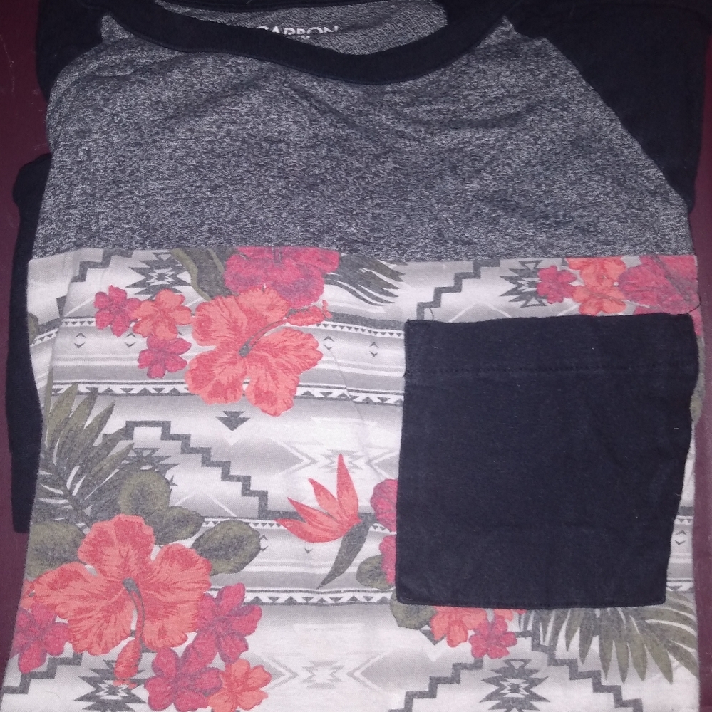 Carbon, Medium Black, White, Grey and Red Long Sleeve Shirt.